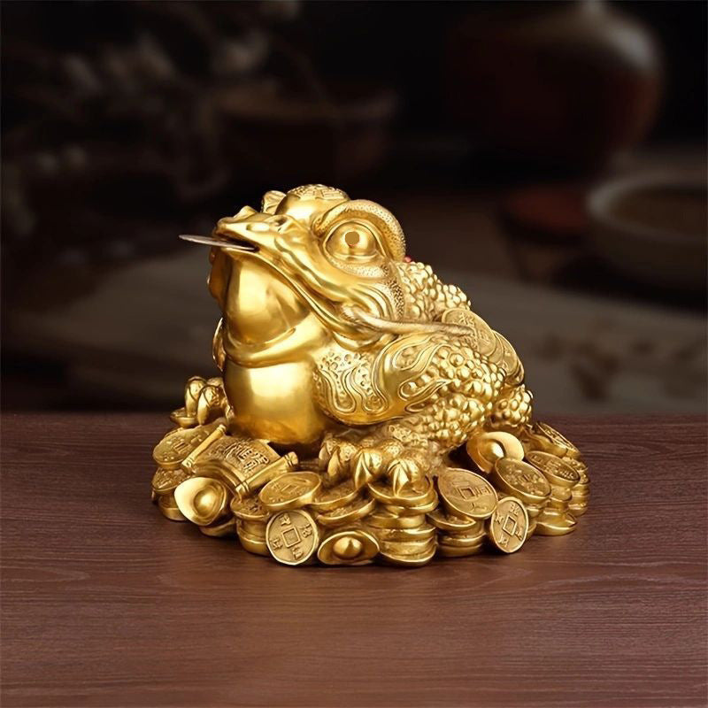 Fortune Toad Figurine with Treasure Bowl for Home or Office Decor