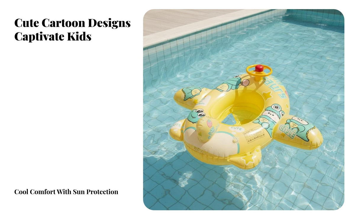 Inflatable Pool Seat with Stee Circle Wheel Thickened Material Stee Circle Wheel Swim Circle Portable Cartoon Infant Water Boat for Infants