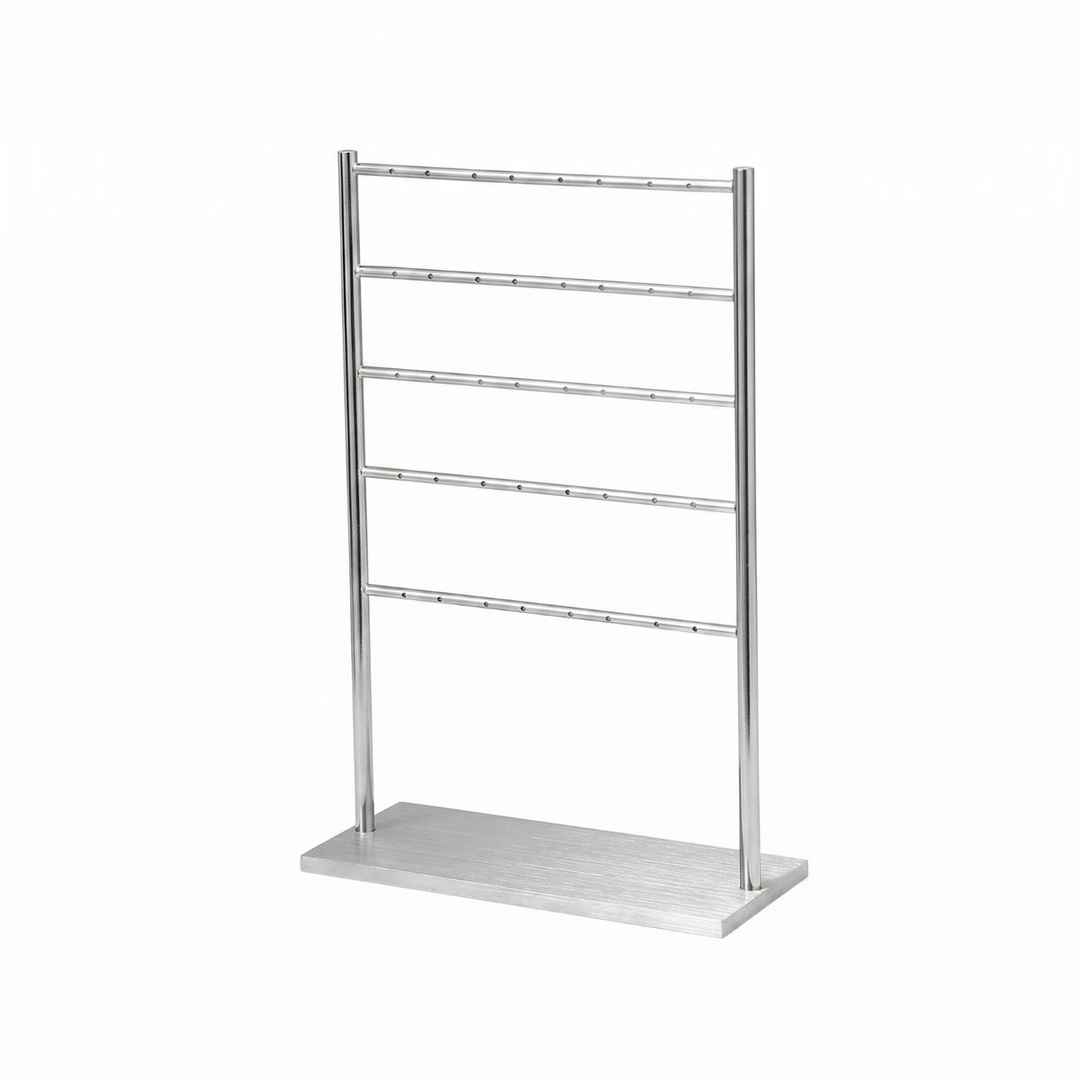 Horizontal Rods Metal Jewelry Stand Silver Finish Earring Holder Freestanding Tabletop Jewelry Rack Slim Design
