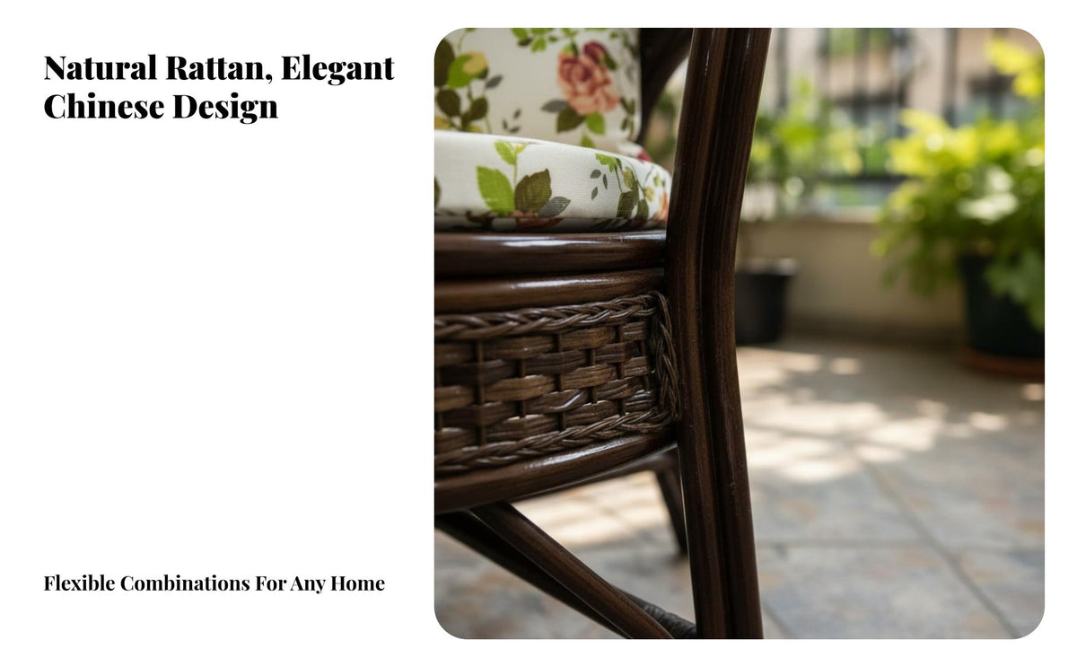 3 Pieces Vintage Design Rattan Chair and Table Set Leisure Design Rattan Tea Table Set Handwoven Outdoor Seating Group Sturdy & Long-Lasting for Couples, Seniors, Homeowners, Balcony, Courtyard, Living Room, Garden