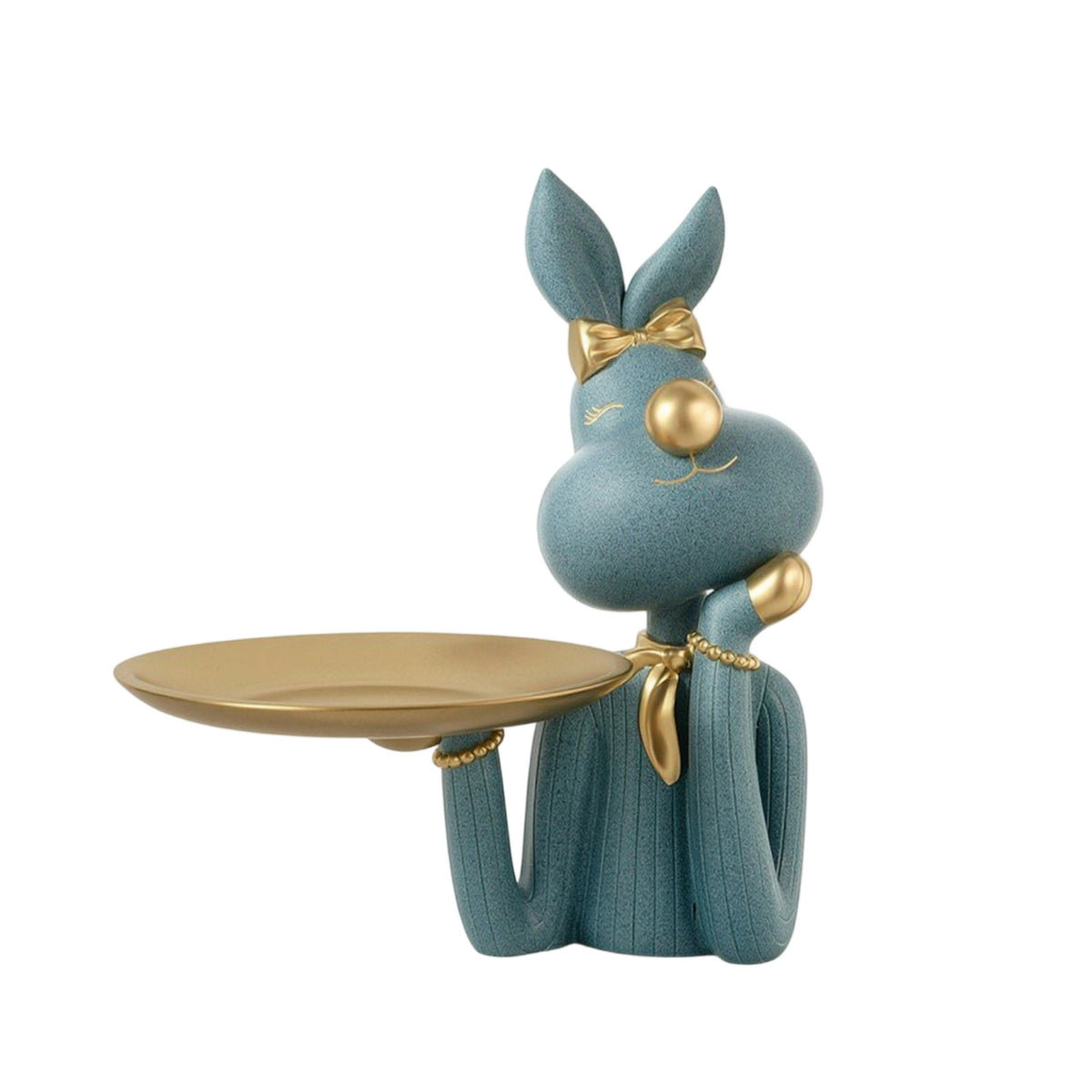 Sculpted Rabbit Figurine with Tray Gold-Tone Bunny Tray Statue Decorative Rabbit Statue Golden for Entryway, Vanity, Living Room