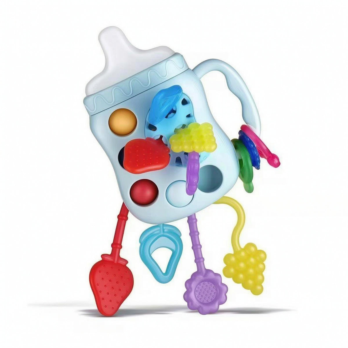 Colorful Milk Bottle Toy with Strap Textured Sensory Pull String Baby Toy Easy to Grip Lightweight for Babies, Infants, Toddlers