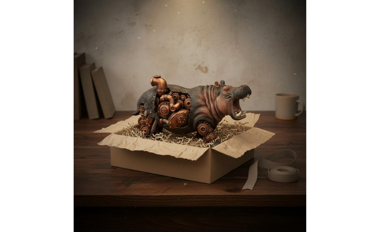 Mechanical Rhino Figurine Resin Steampunk Rhino Statue 3D Carved Texture Home Decor for Men, Desktop, Office, Bar