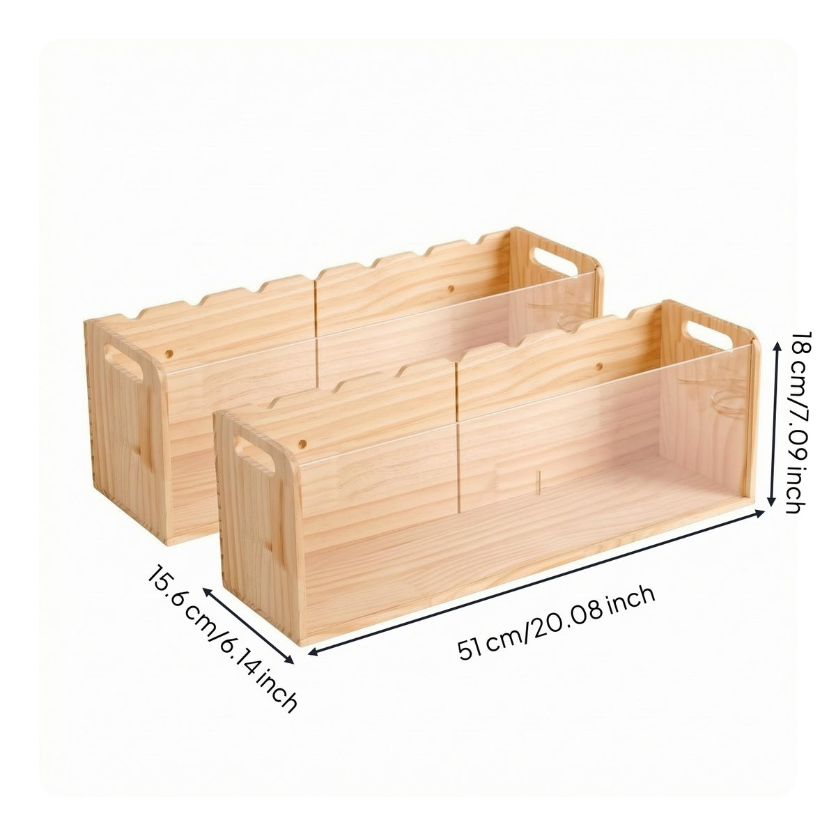 2 Pieces Natural Wood Grain Acrylic-Top Storage Box Handle Cutouts Wooden Toy Chest Rectangular Toy Storage Box Simple Design for Classroom, Home