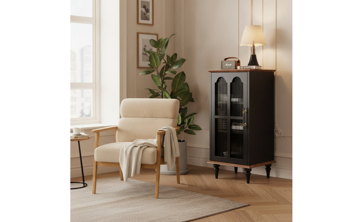 Side Cabinet Compact Cabinet with Glass Doors Wood-Look Sideboard for Living Room, Entryway, Reading Corner