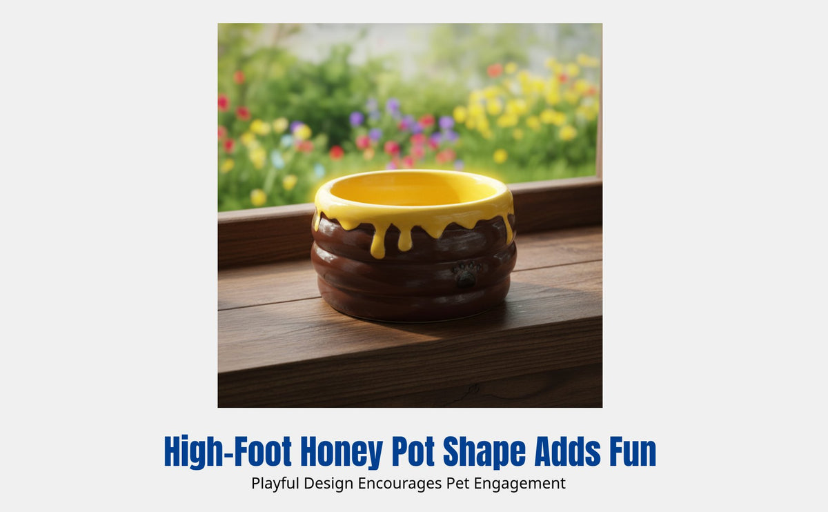 Ceramic Cat Water Bowl, High Foot, Honey Pot Shape, Deep Large Capacity, Spill-Resistant
