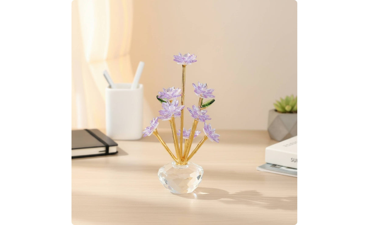 Faceted Crystal Glass Flower Ornament Elegant Crystal Daisy Flower Figurine Decorative Glass Daisy Figurine Sparkling for Office Desk, Vanity, Entry Table, Bookshelf