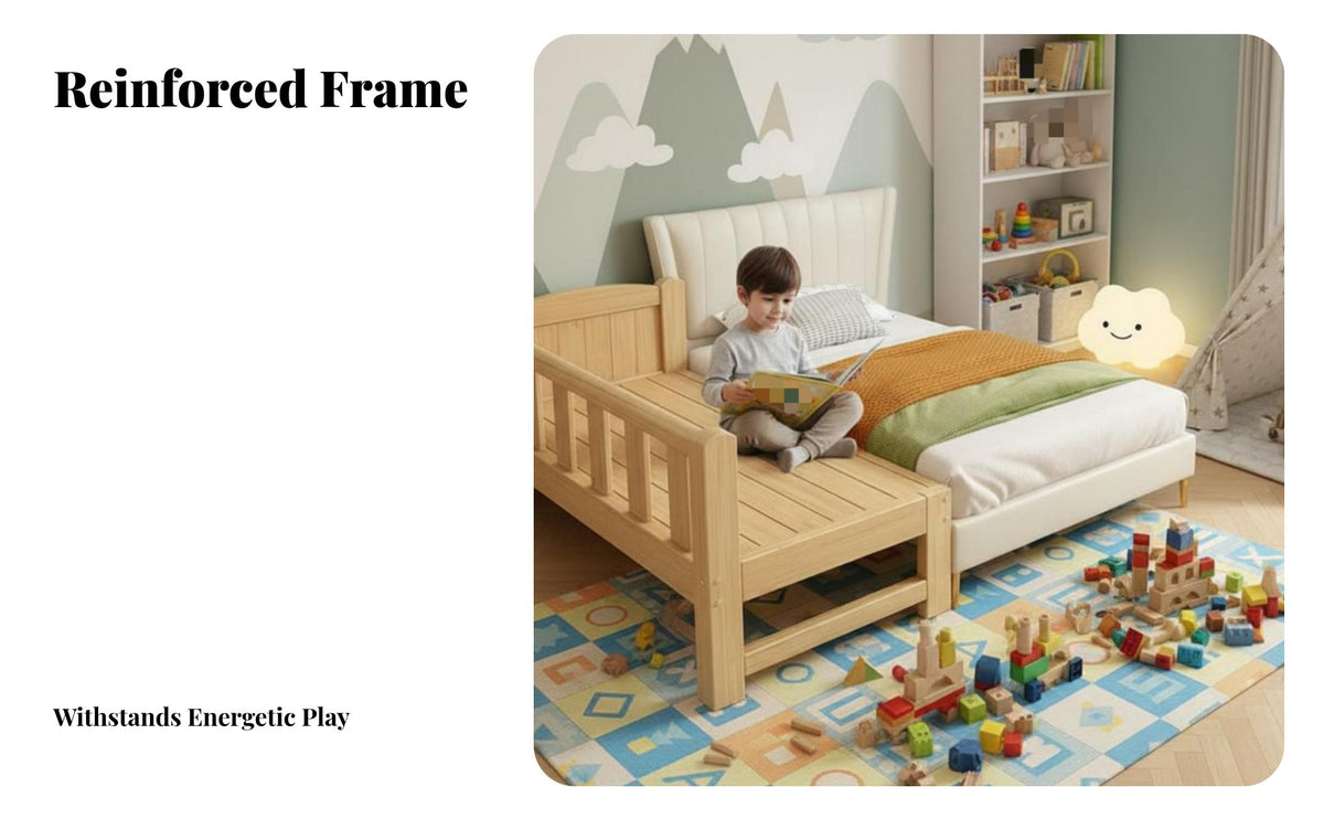 Polished Rounded Edges Wooden Co-Sleeper with Guardrail Sturdy Frame children's Furniture Space-Saving Toddler Bed Breathable Slatted Base for Toddlers, Infants, Nursery, Bedside, Bedroom, Small Apartments