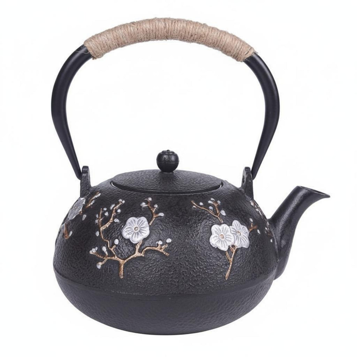 Hammered Cast Iron Teapot Raised Branch Design Floral Cast Iron Teapot