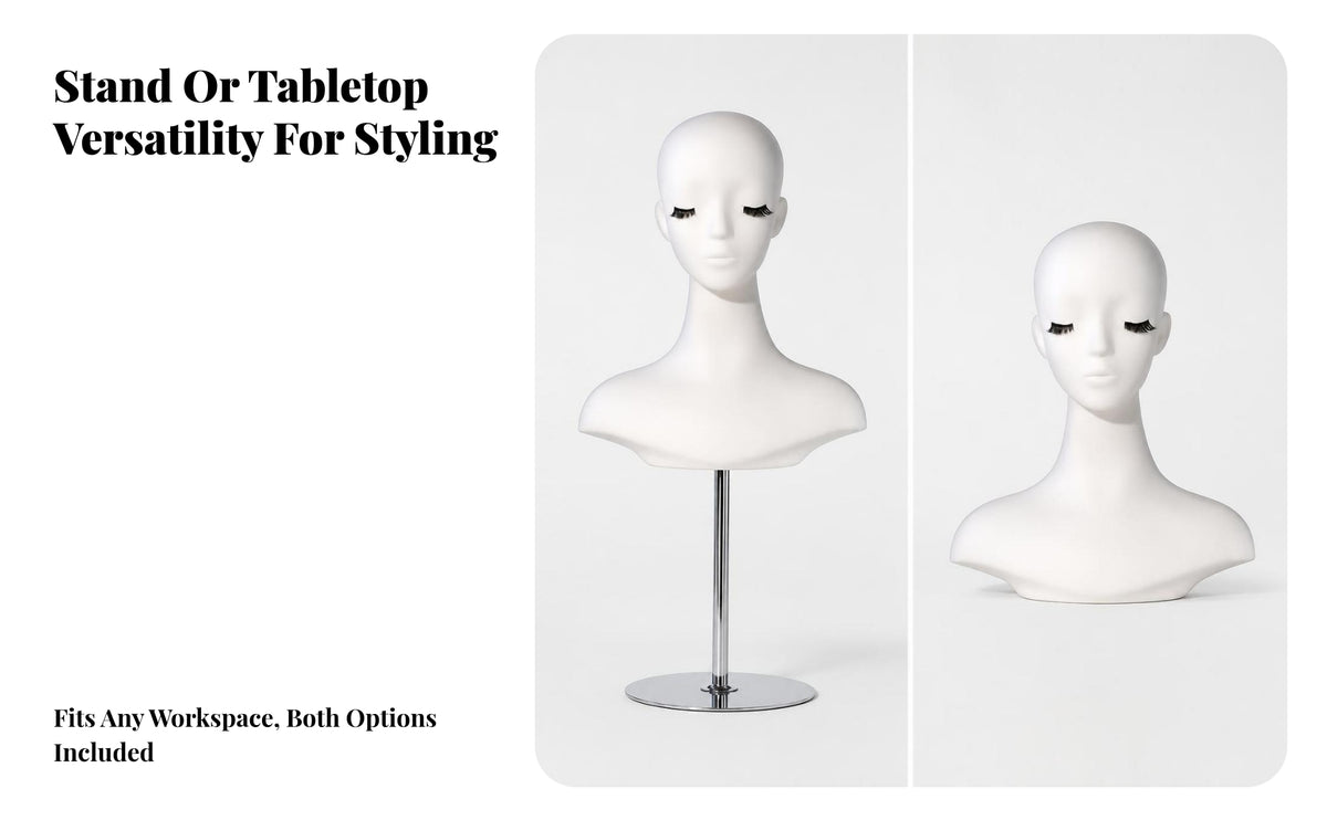 Matte Hairpiece Display Head | Clean Minimalist Finish, hairpiece Head with Shoulders, for Salons