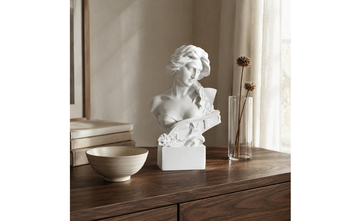 Female Bust Sculpture White Classical Style Bust Statue Matte Finish Lady Figurine for Display, Artistic Study