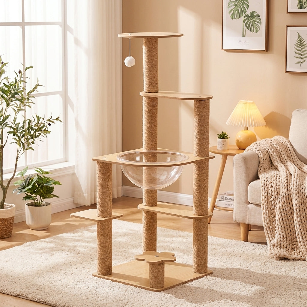 Cat Activity Center and Multi Level Activity Centre with Condo, Density Board Wood Cat Activity Tower for Indoor Cats, Kitten Activity Ladder