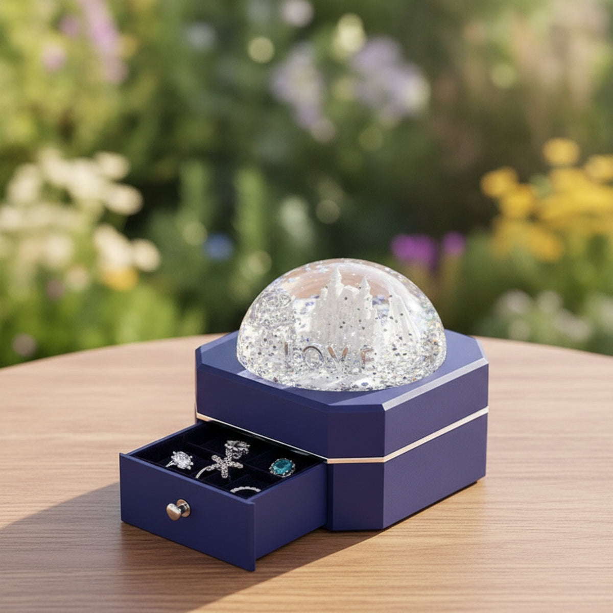 Octagonal Jewelry Box Decorative Jewelry Box with Drawer Glittery Tabletop Organizer for Girls, Women, Vanity, Dresser, Bedside Table