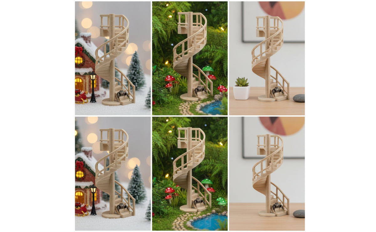 Miniature Spiral Staircase Wooden Staircase with Round Base Compact Decor for Hobbyists, Collectors, Dioramas, Miniature Gardens, Holiday Displays