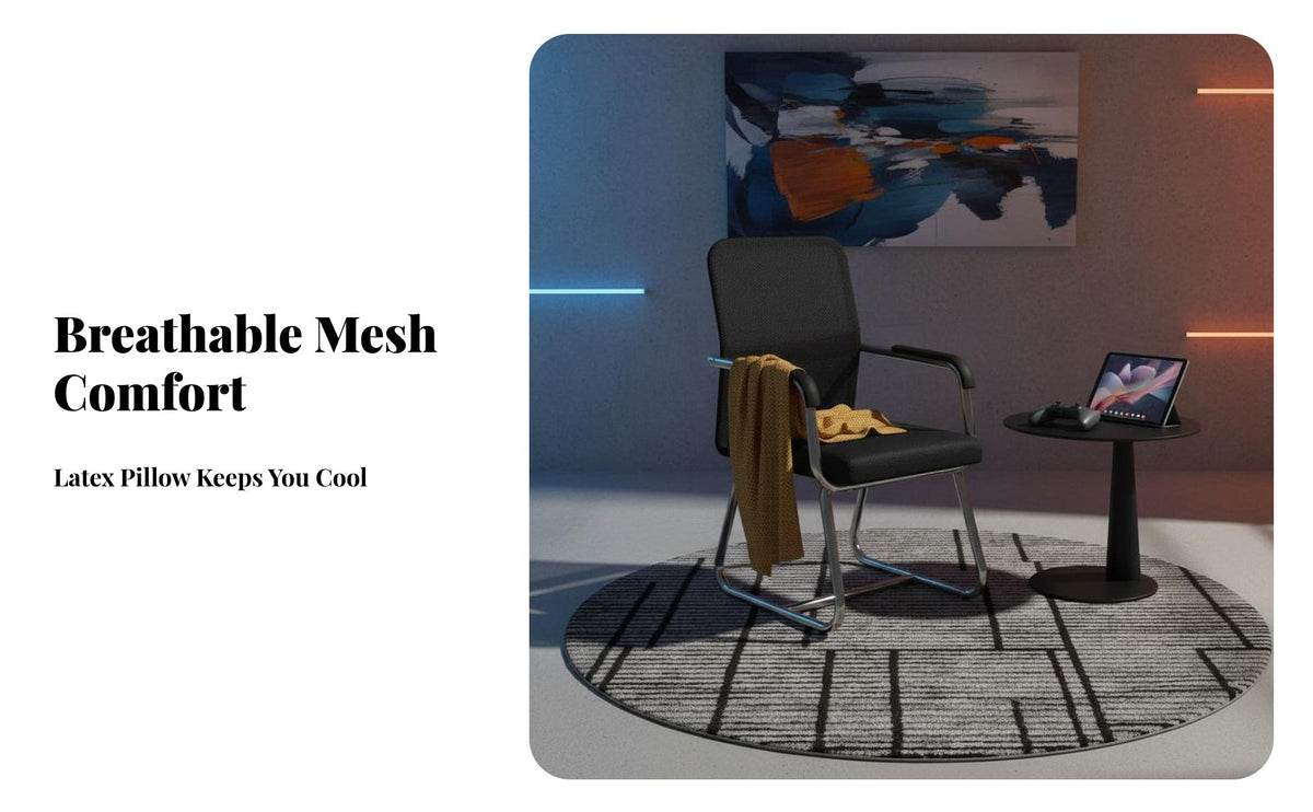 Ergonomic Design Mesh Back Side Chair with Arms Thickened Seat Cushion Mesh Back Sled Chair Long-Lasting Construction Office Furniture Space-Saving for Home Users, Students, Conference Attendees, Dormitory, Study Room, Lobby