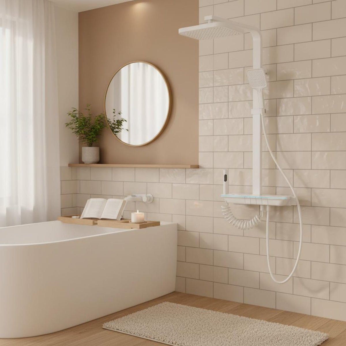 High Pressure Thermostatic Digital Shower System Integrated Storage Shelf Thermostatic Shower System