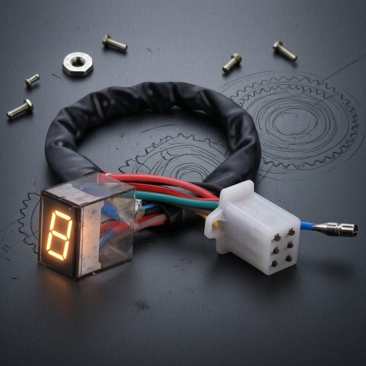 Universal Fit LED Gear Display Black Housing 5-Speed Gear Indicator Wired Motorcycle Lever Lever Sensor Display