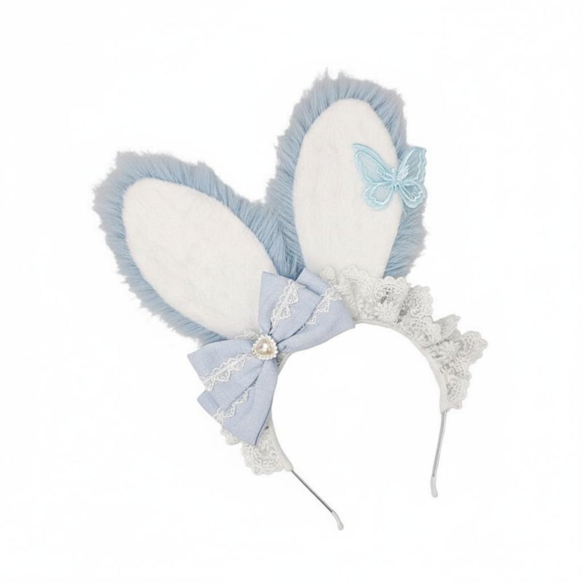 Bunny Ears Headband Charming Design Lace Bow Bunny Ears Snug Fit Lace Bow Hare Ear Hair Hoop for Cosplayers, Halloween