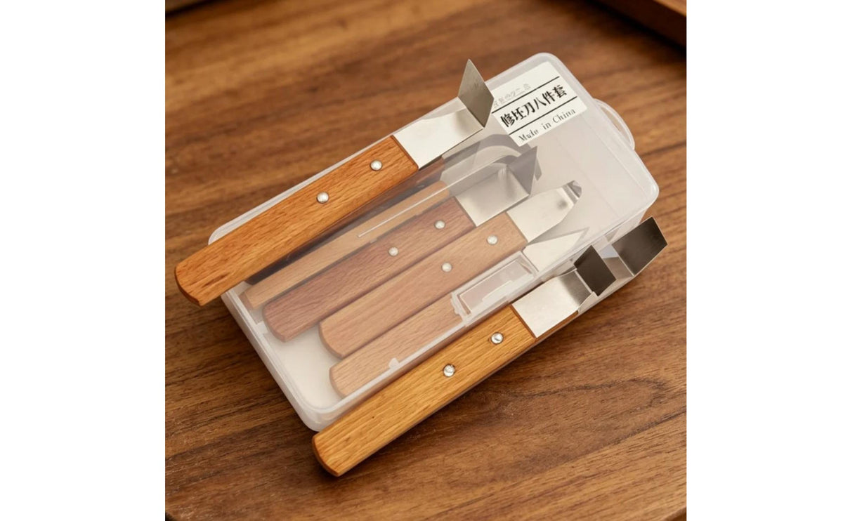 8 Pieces Hand Tool Wood Handle Trimming Blade Long-Lasting Blade Pottery Rib Blade Set Easy Grip Handles for Ceramics Class, Home Workshop