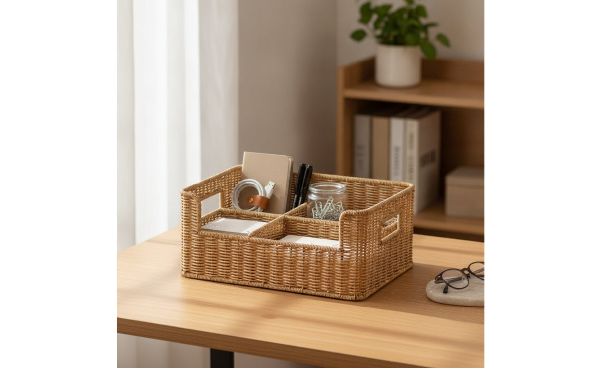 Handwoven Shelf Basket with Open Front Easy Access Rattan Storage Basket Rustic Open Front Organizer Rectangular for Shelves, Pantry, Closet Organization