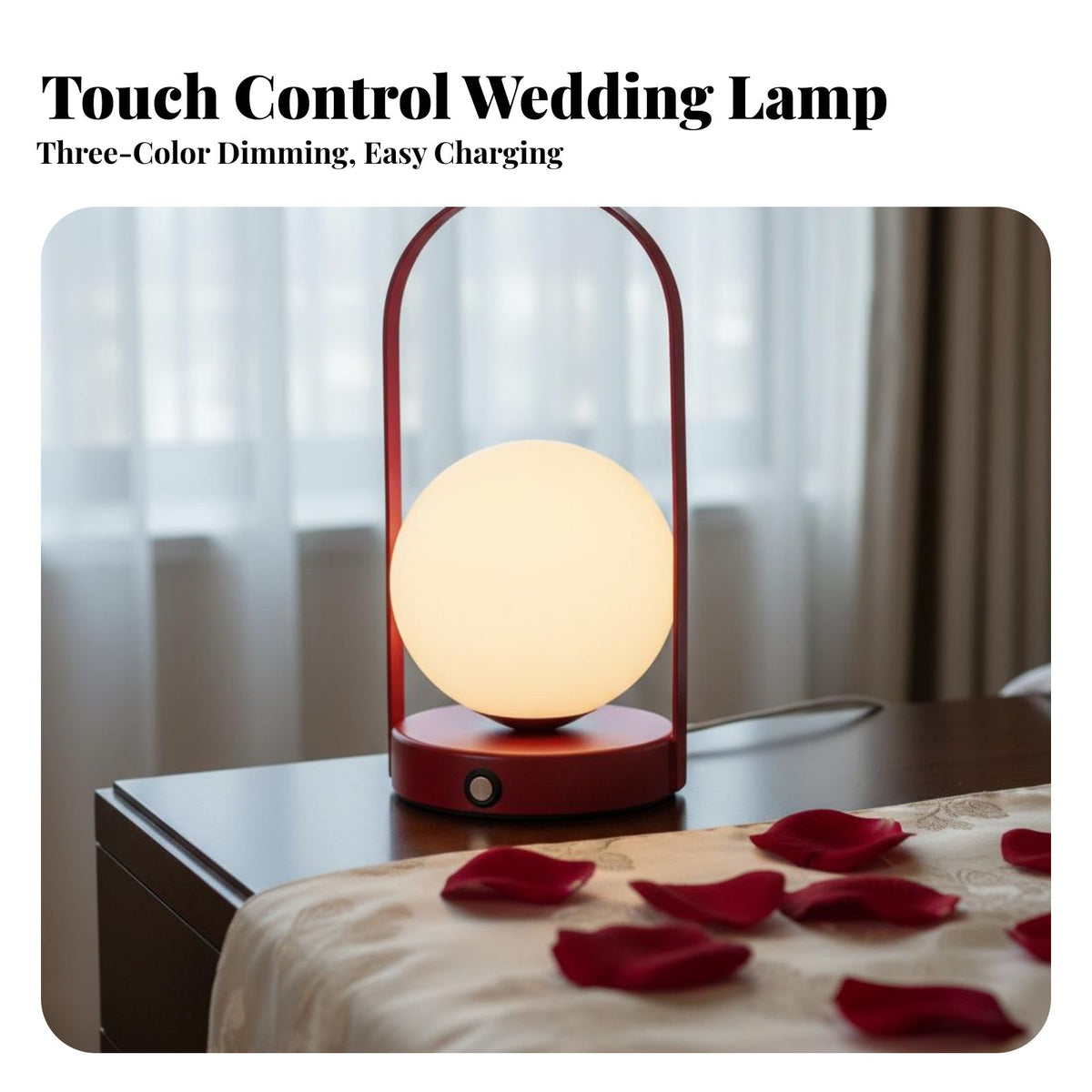 Red Wedding Lantern Lamp Continuous Dimming Dimmable Night Light Long Battery Life Electric Bedside Lamp for Newlyweds, Couples, Bedroom