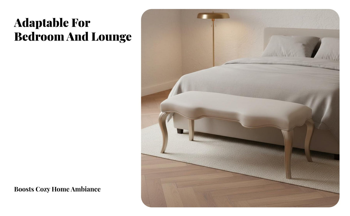 Light Luxury Design End of Bed Bench High-Density Foam Cushion French Design Long Bench Padded Seat Leather Bedroom Stool Multi-Purpose for Interior Decorators, Apartment Dwellers, Homeowners, Foyer, Walk-in Closet, Living Room