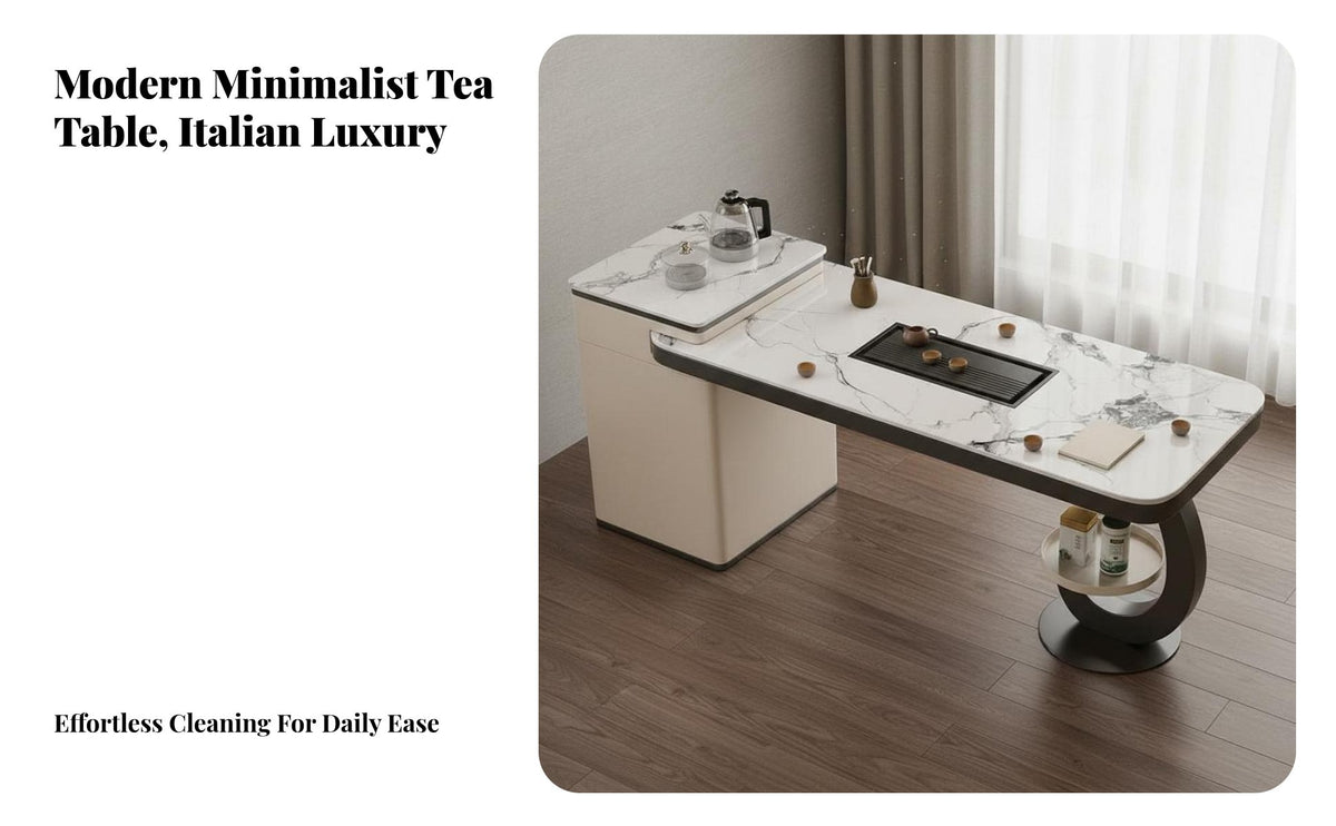 Easy to Clean Italian Design Tea Table and Chair Set Heat Resistant Modern Sintered Stone Tea Table Long-Lasting Structure Home Furniture Ergonomic Design for Homeowners, Families, Adults, Study Room, Reception Area, Apartment, Spacious-Plan Living