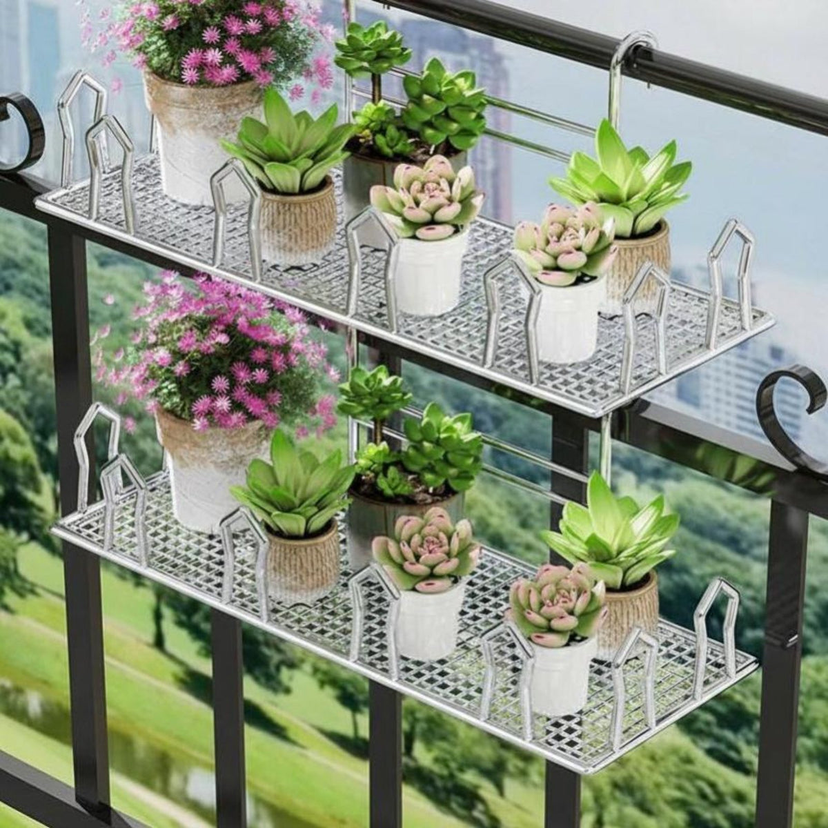 Over-the-Railing blossom Pot Rack Anti-Rust Hanging Planter Basket multipurpose