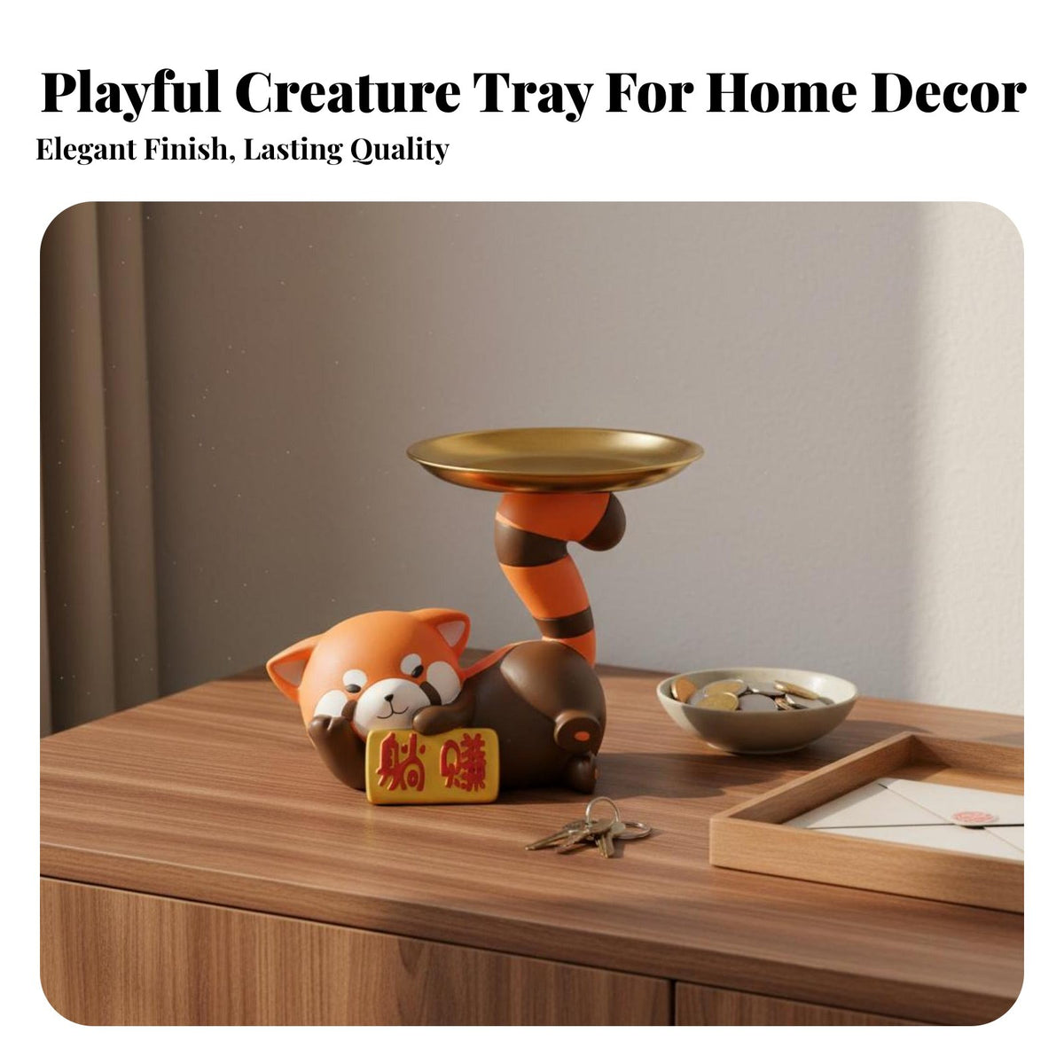 Red Panda Key Tray Cute Design Entryway Trinket Holder Creature Figurine Storage Dish Good for Gifting Cartoon Creature Statue