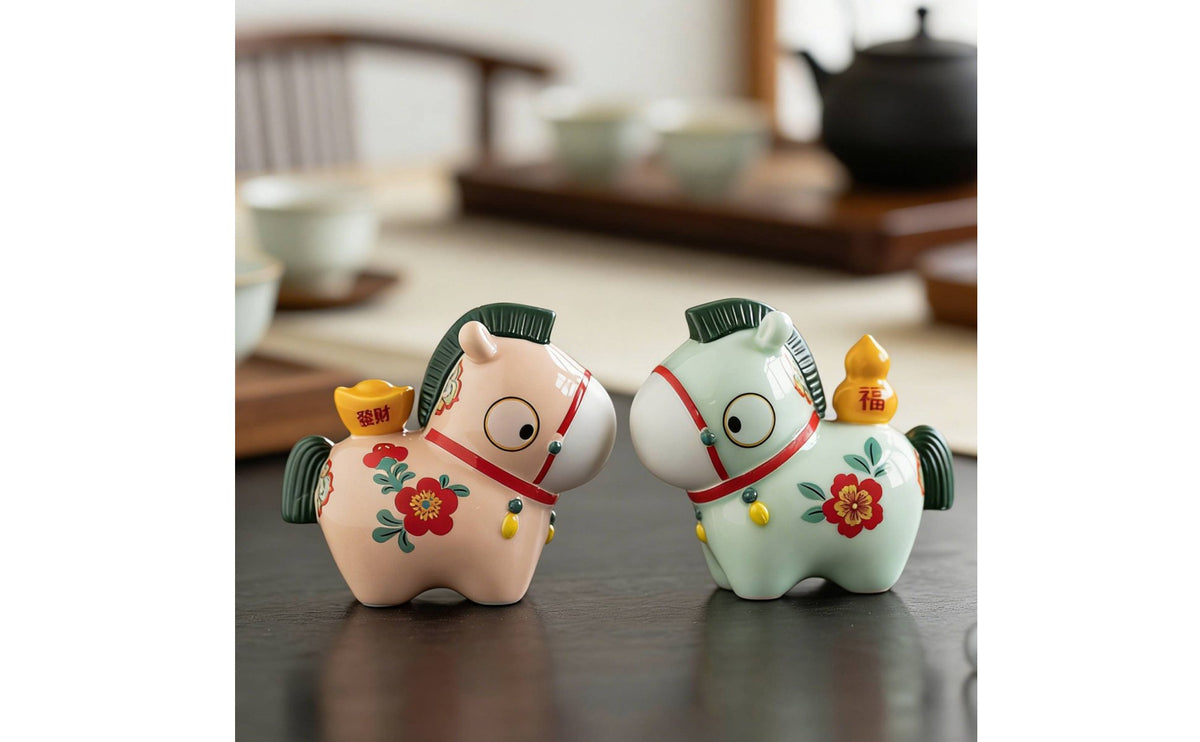 Ceramic Tea Pet Gift Astrological Horse Ornament Hand-Painted Details Astrological Horse Figurine for Collectors