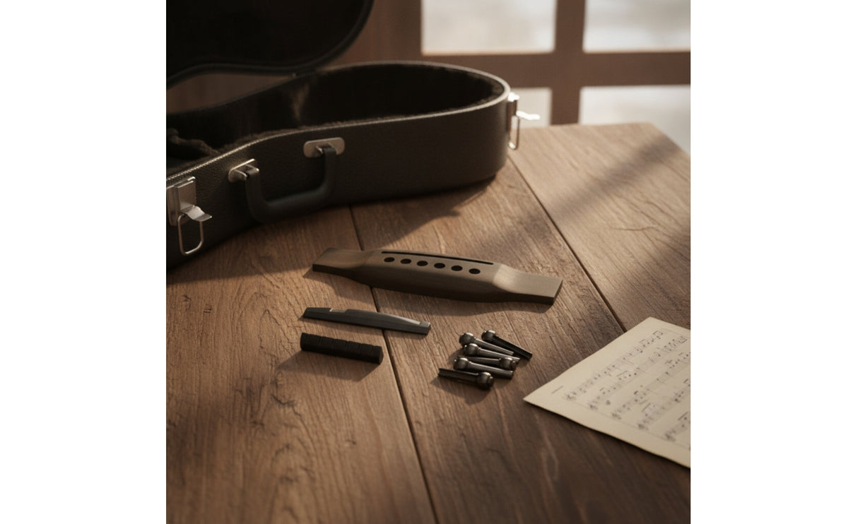 6 String Acoustic Guitar Bridge Kit Slotted Acoustic Guitar Bridge Good Intonation Hardware Easy to Install for Guitarists, Luthier, Instrument Restoration