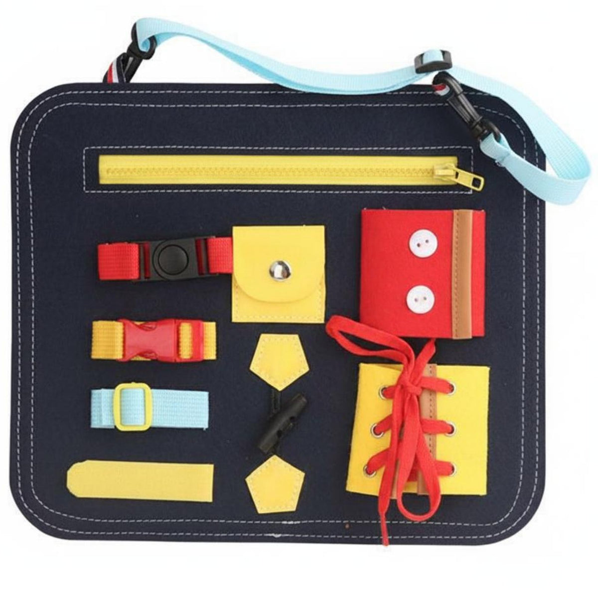 Busy Board with Shoulder Strap Educational Screen Sensory Quiet Busy Toy for Young Children, Travel