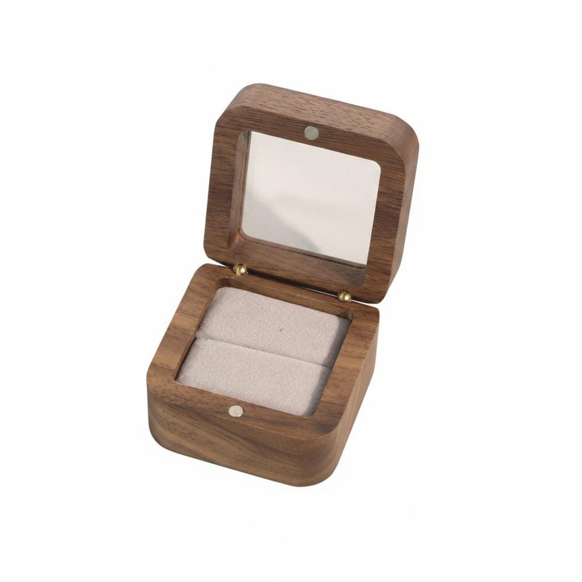 Velvet Velvet-Lined Walnut Band Box Proposal Gift Double Slot Band Box Natural Grain Jewelry Storage for Engagement, Wedding
