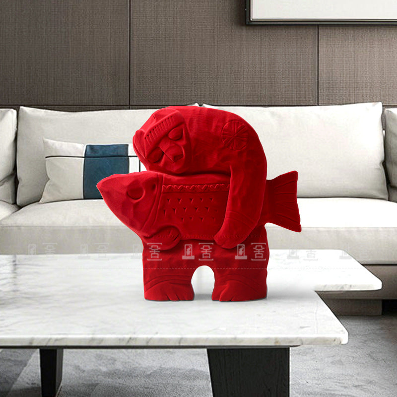 Modern Minimalist Flocked Fish Figurine for Tabletop Decor