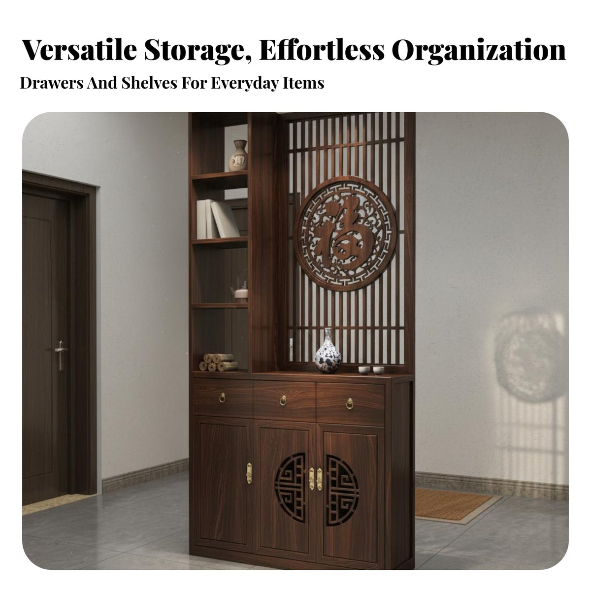 Chinese Design Partition Cabinet Multi-Functional Hollow-Carved Entryway Divider Does Not Block Light and Ventilation Entryway Storage Cabinet
