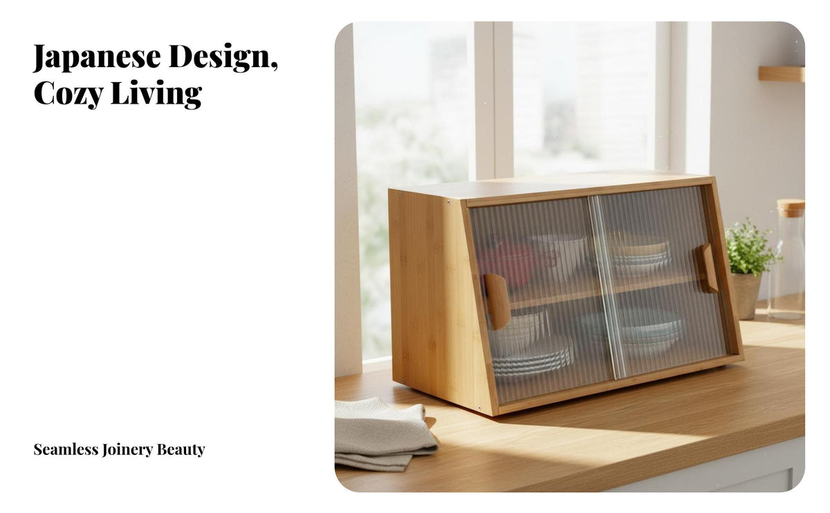 Minimalist Design Japanese Design Kitchen Organizer Freestanding Kitchen Cabinet with Sliding Glass Doors Dust-Proof Sliding Door Cup Cabinet Versatile for Homeowners, Students, Office Workers, Tabletop, Dining Room, Coffee Bar, Bathroom