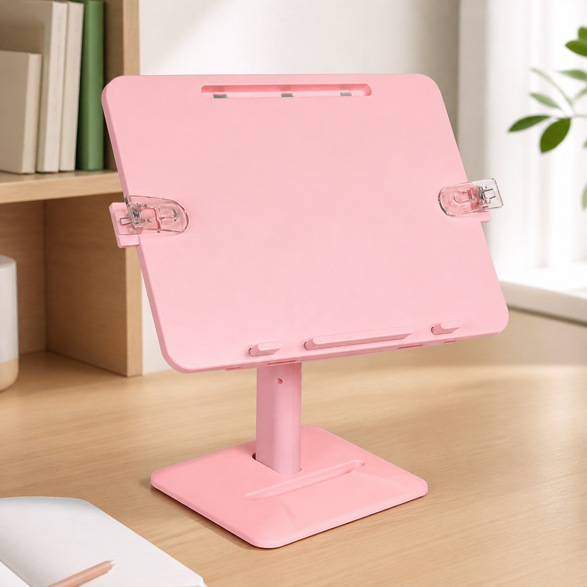 Desktop Book Stand, Height Adjustable Book Holder with Page Clips, H-Shaped Cookbook Stand for Students, Anti-Myopia Posture