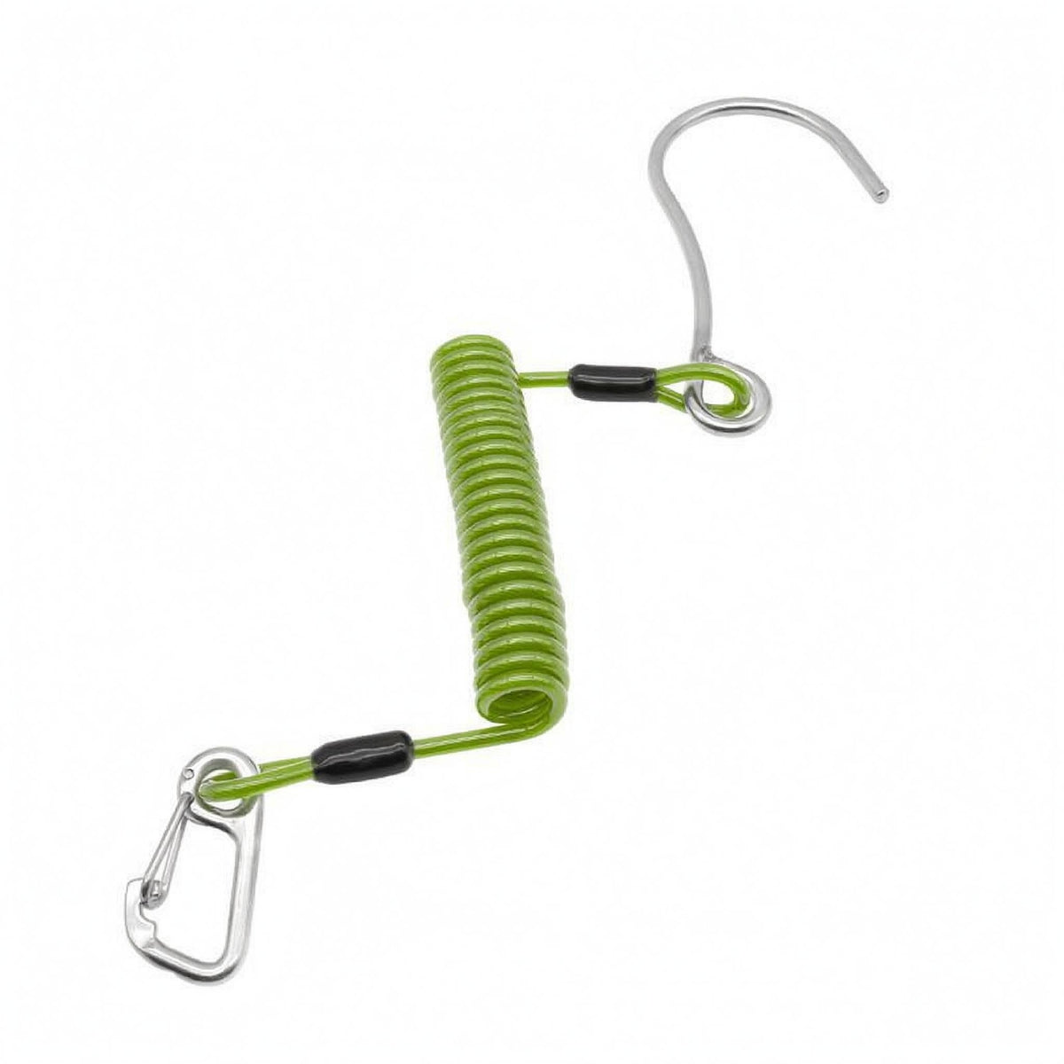 Curved Hook Coil Coiled Lanyard Metal Clip Diving Lanyard Black Sleeves Outdoor Gear