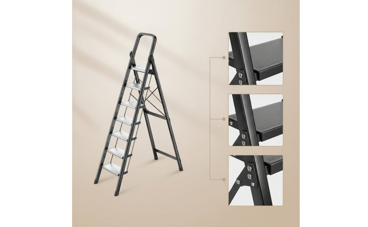 Folding Step Ladder Wide-Pedal Step Ladder with Handrail Aluminum for Home, Apartment, Dorm Room