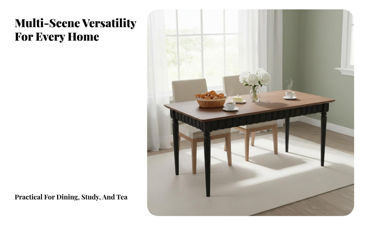 French Inspired Design Rectangular Wooden Meal Table entirely Wood Construction Large Rectangular Wooden Table Vintage design and & design Household Furniture Spacious table surface for Families, residents, Hosts, Family Gatherings, Home, Kitchen