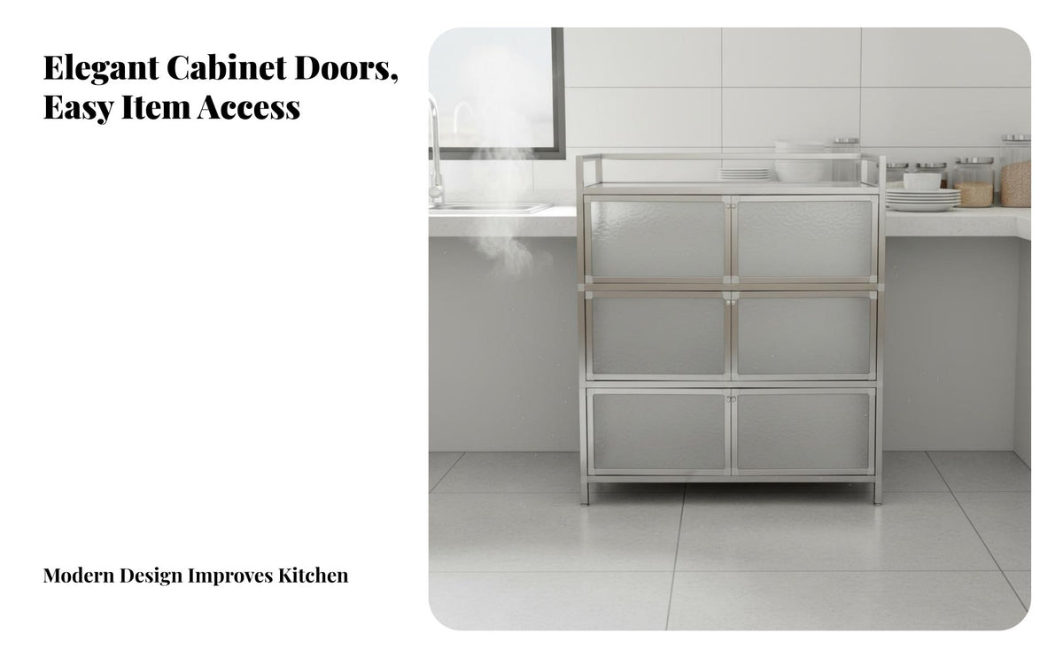 Rust-Proof Stainless Steel Kitchen Cabinet Heavy Duty Freestanding Kitchen Cupboard Large Capacity Freestanding Dish Cabinet Easy to Clean for Homeowners, Families, Renters, Dining Room, Garage, Bathroom, Office