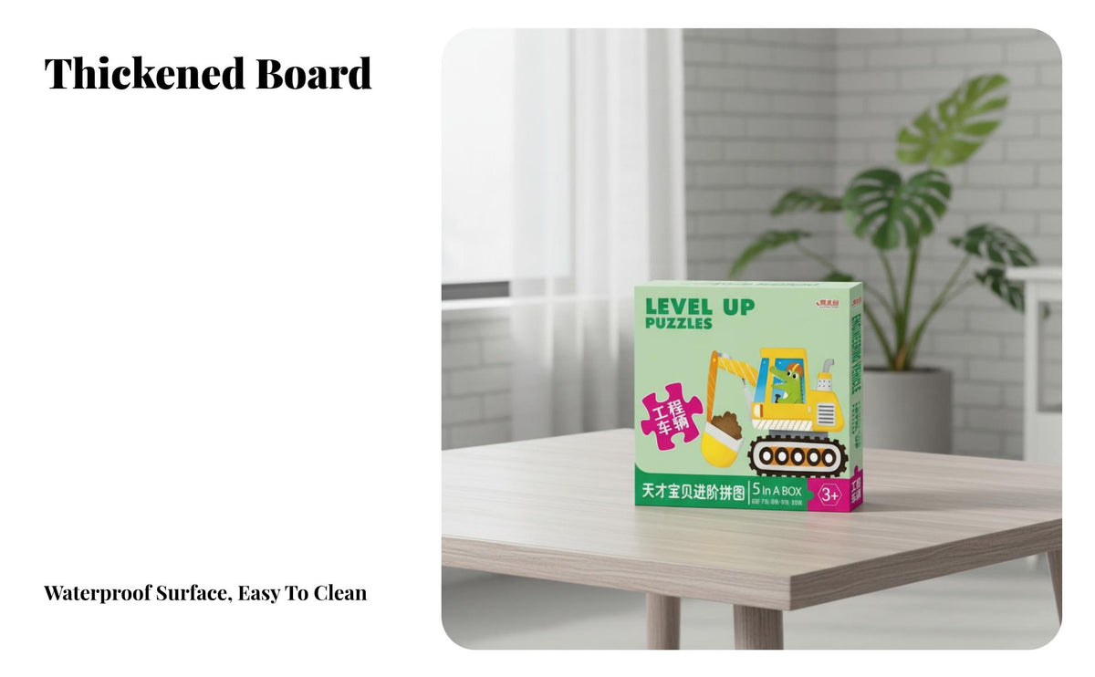 Educational Puzzle Board for Kids, Progressive Assembly Game, Animal, Dinosaur, Engineering Vehicle Theme