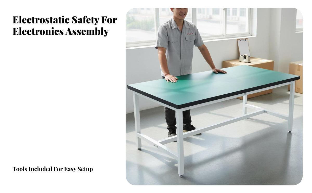High Load Capacity Anti-Static Work Table Carbon Steel Frame Workshop Production Table Adjustable Non-Slip Feet Heavy Duty Workbench Multi-Purpose for Factory Workers, Warehouse Personnel, Clean Room, Laboratoryoratory Oratory, Studio, Basement