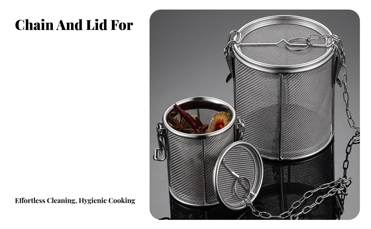 Stainless Steel Seasoning Basket Secure Locking Lid Seasoning Infuser Basket Soup Stock Infuser Attached Chain with Hook