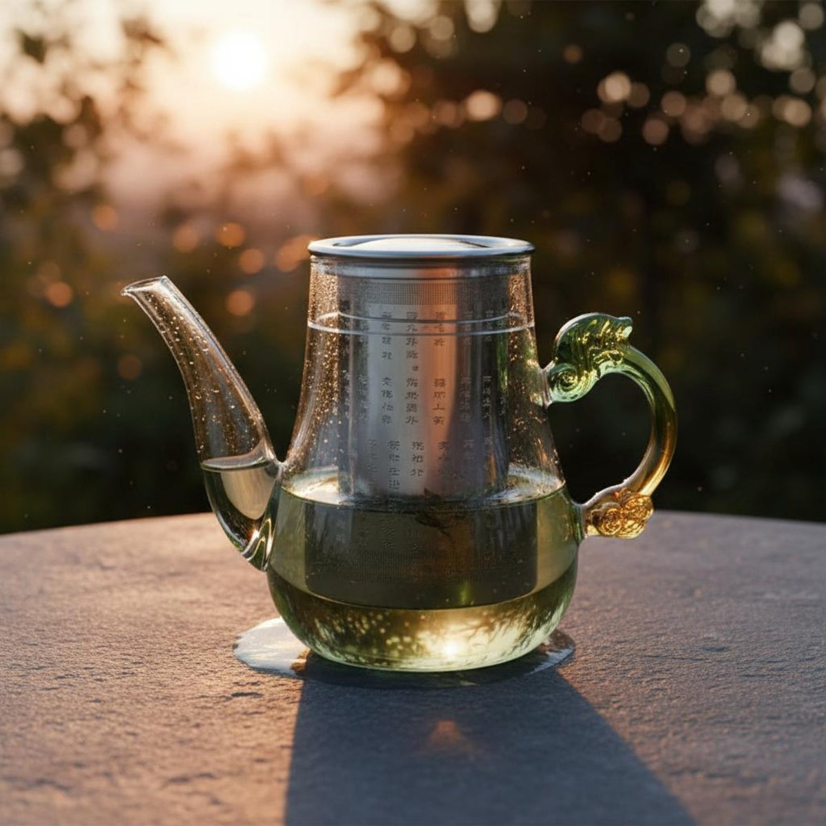 Glass Teapot with Infuser Built-in Strainer Kung Fu Tea Infuser Pot Heat and Cold Resistant Chinese Design Tea Brewer for Home, Office