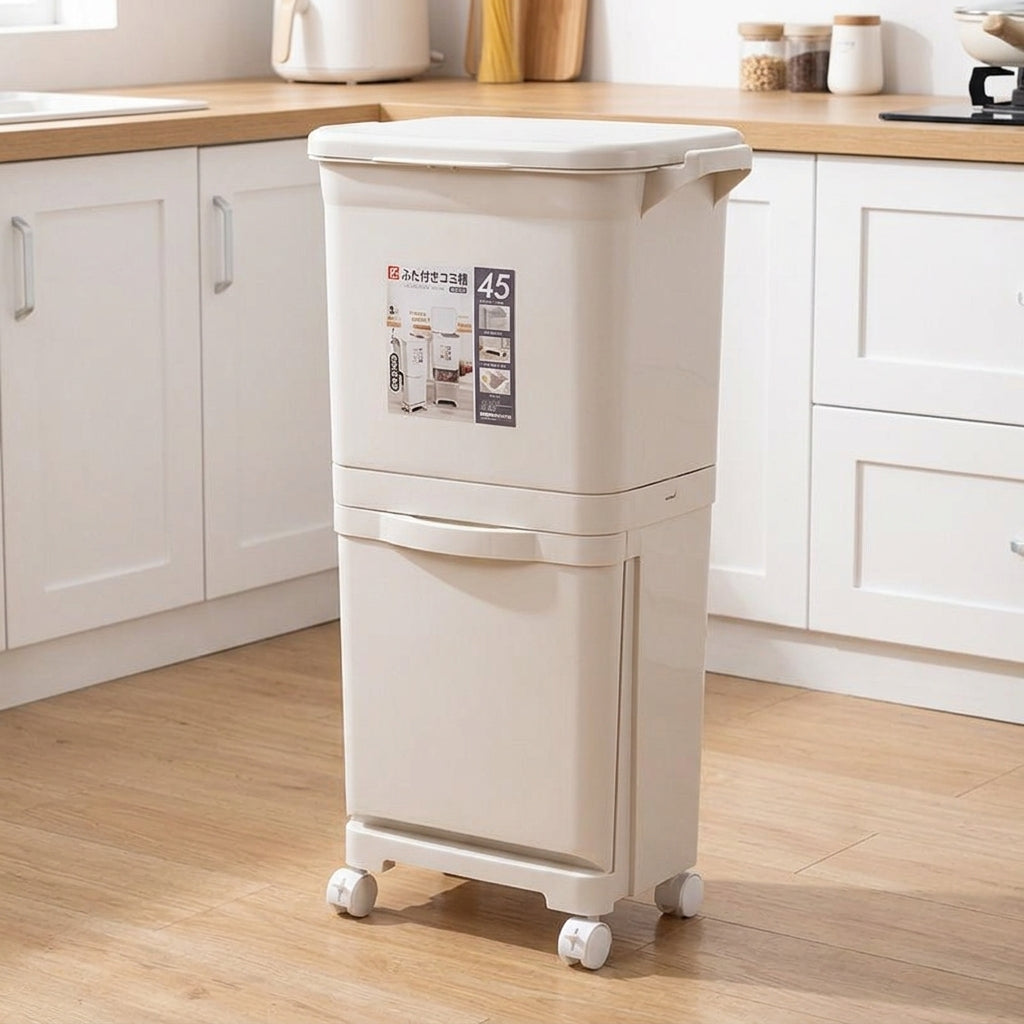 Slim Trash Can Dust Box 45L Double Layer Sorting For Kitchen White