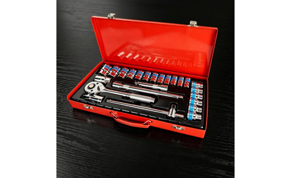 Quick-Release Socket Wrench Set with Metal Case Portable Ratchet and Socket Set Professional Mechanics Tool Kit for Car Owners