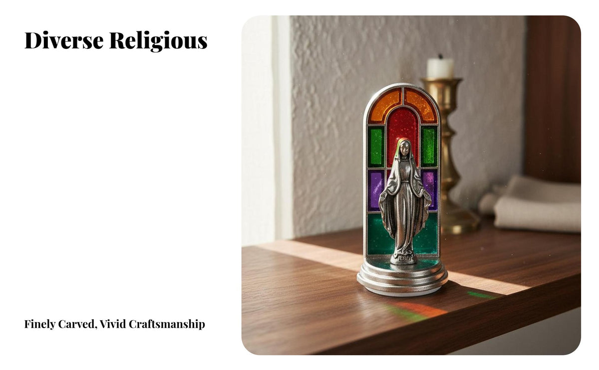 Miniature Religious Statue Ready to Gift Christian Saint Metal Figure Glossy Coat Catholic Display Ornament for Christians, Personal Altar, Desk