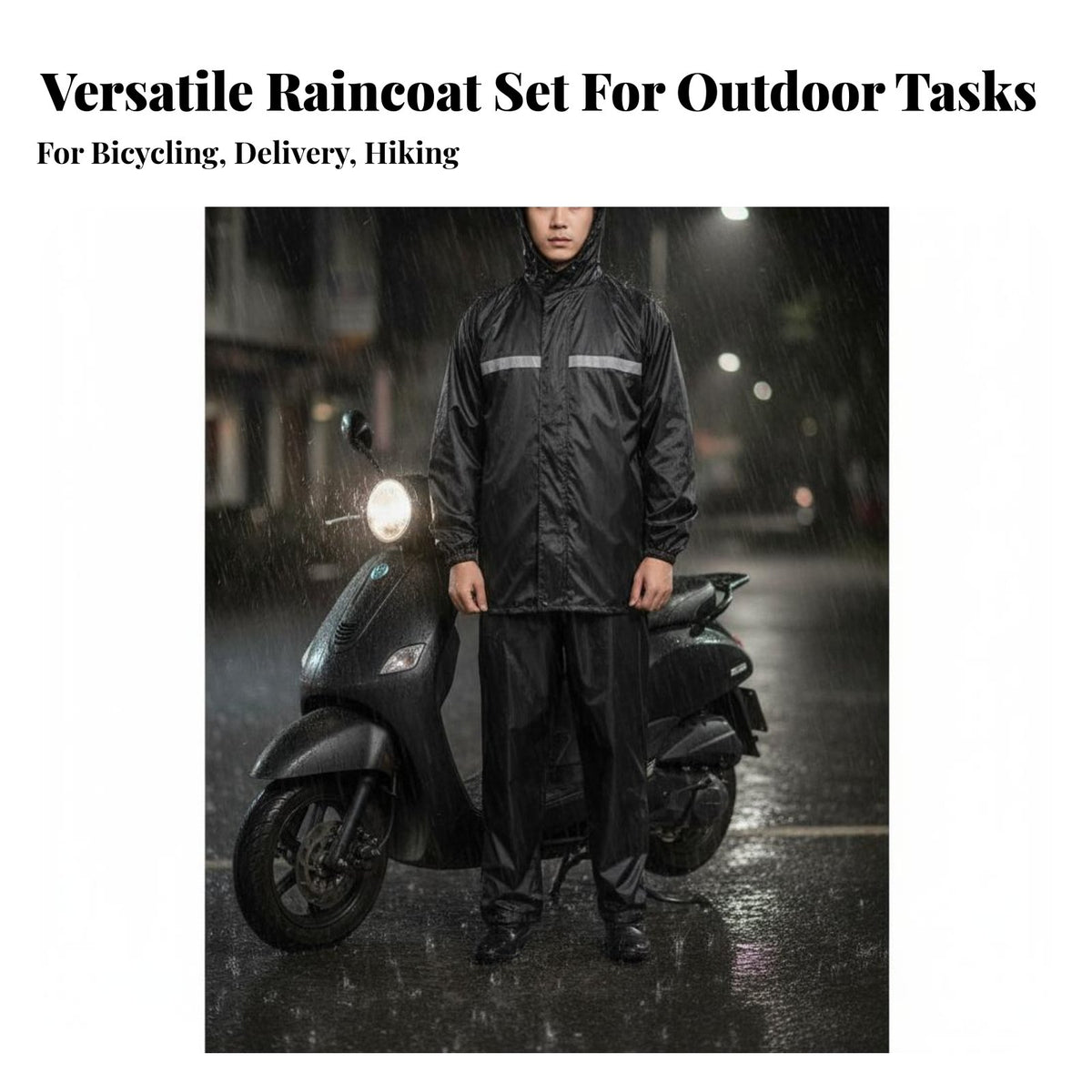 Motorcycle Rain Suit High Visibility 2-Piece Motorcycle Rain Suit Windproof Waterproof Jacket and Pants Set for Commuters, Men, Camping, Fishing, Road