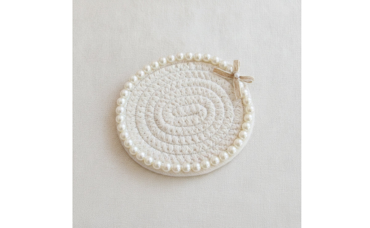 Heat-Insulation Mat with Pearl Edge Handmade Place Mat Farmhouse for Tea Party